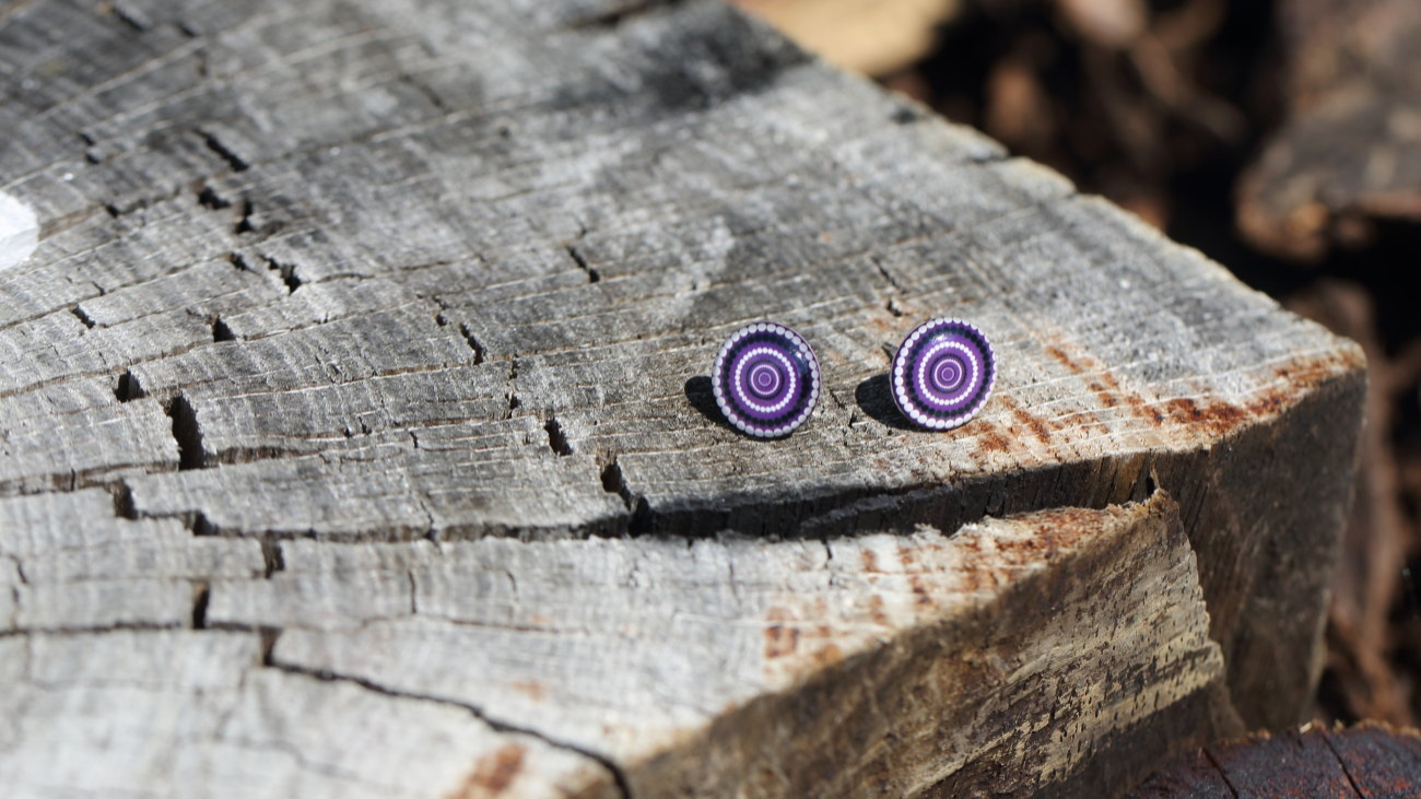 Náušnice pecky - Vertigo fialovočernobílé